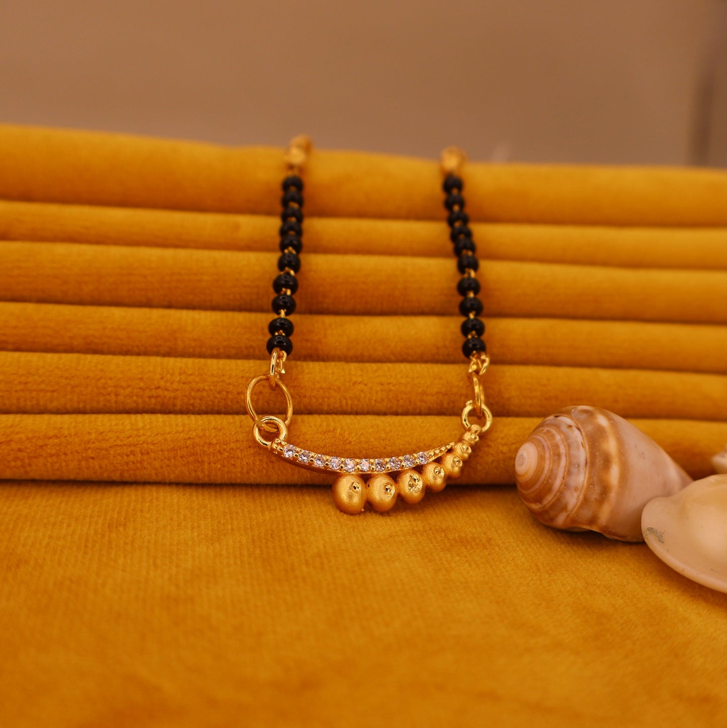 Artificial Gold-Plated AD Mangalsutra with Black Beaded Chain