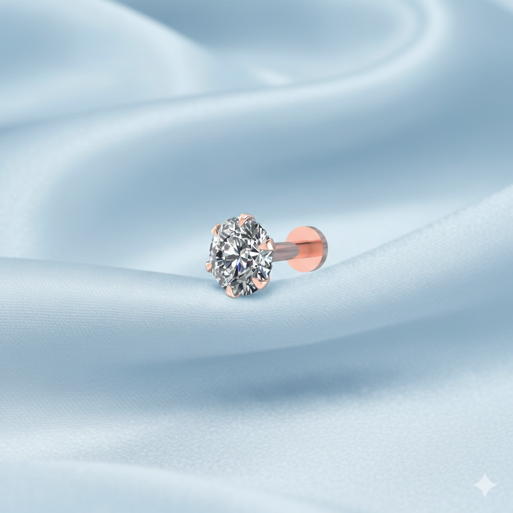 Rose    Artificial Gold AD Flat Back Nosepin Stud for women and girls