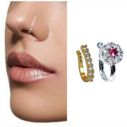 2 Pcs Non-Piercing AD Nose Clip Set:    Artificial Gold & Silver Combo