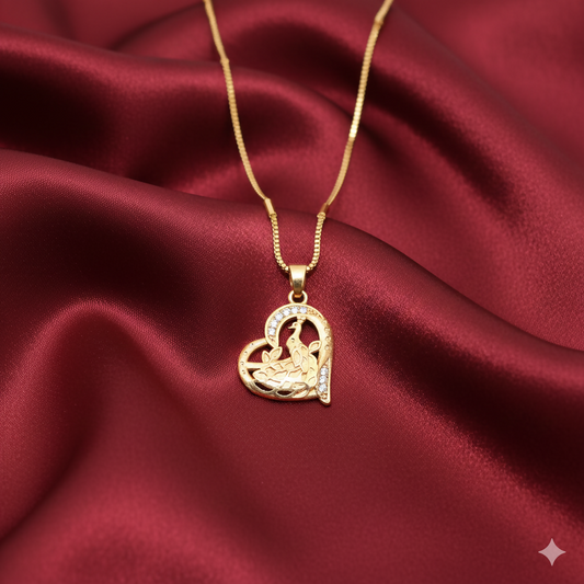 Artificial Gold-Plated Heart & Peacock Pendant Necklace For women and girls