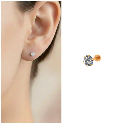 Artificial Gold Plated AD Solitaire Labret Stud earings for women and girls