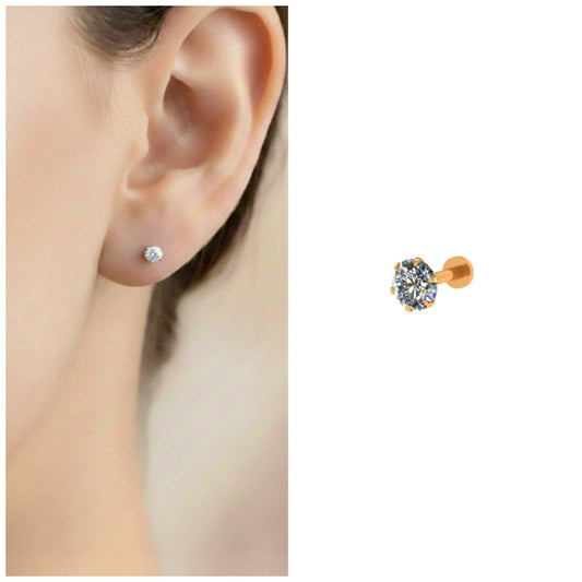 Artificial Gold Plated AD Solitaire Labret Stud earings for women and girls