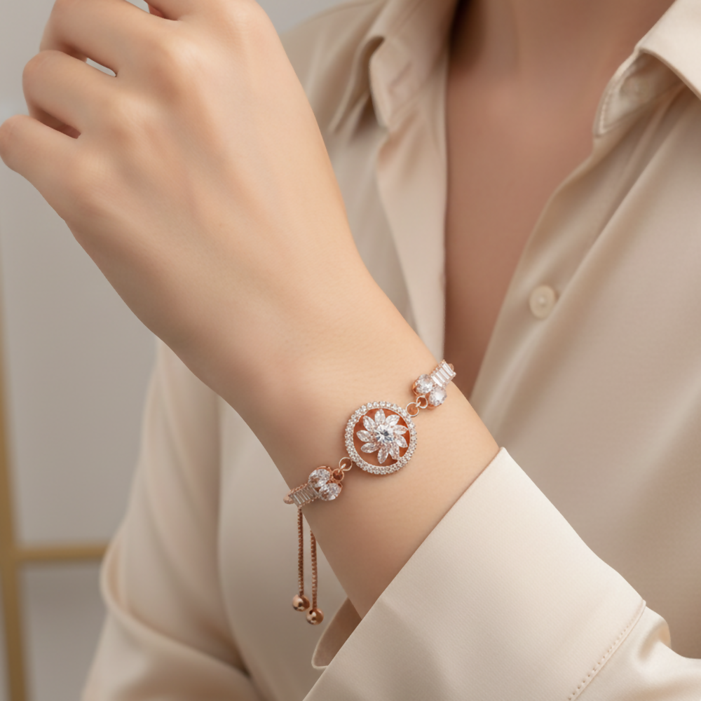Sparkling AD Floral Design Bracelet For party wear