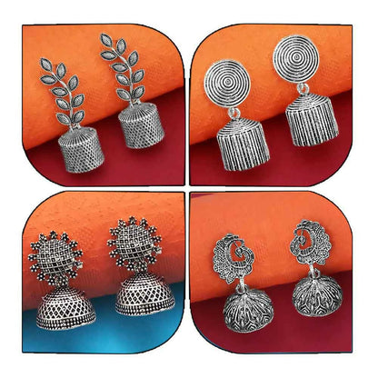 Traditional Oxidised Plated Jhumki Earrings Combo for Women and Girls