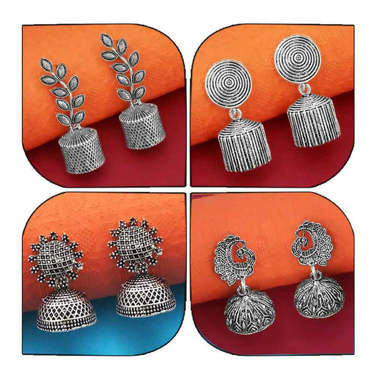 Traditional Oxidised Plated Jhumki Earrings Combo for Women and Girls