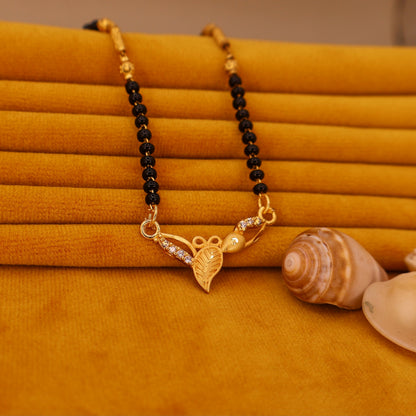 Artificial Gold Plated AD Leaf Pendant Mangalsutra for Women