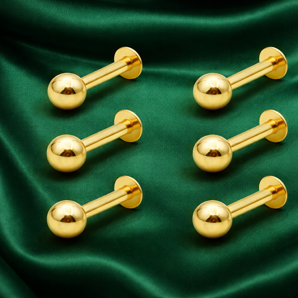 Artificial Gold plated Back Stud Earrings Ball Labret Piercing Set for women and girls Combo Pack of 6