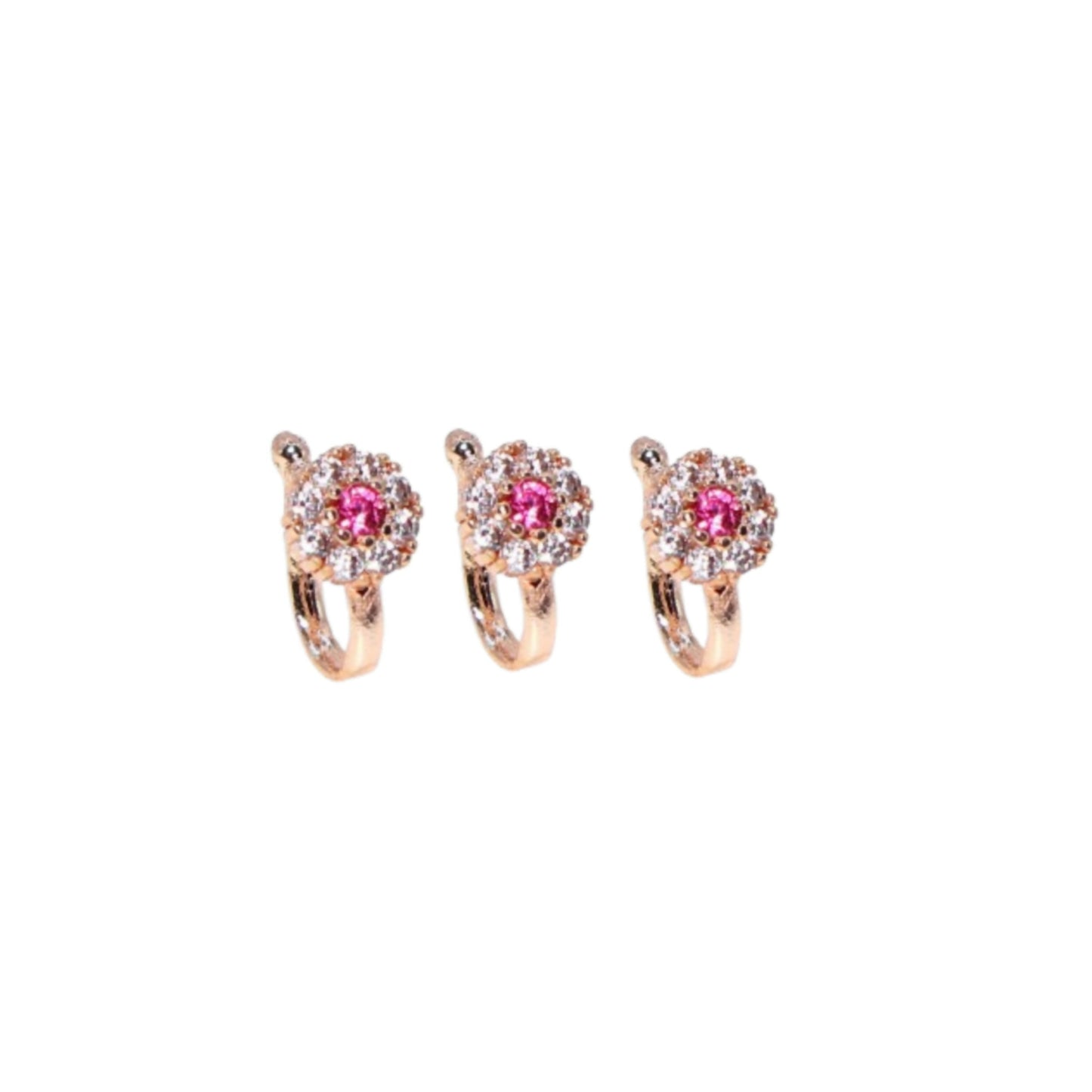 Rose    Artificial Gold Plated Ruby Floral Non-Piercing Clip-On Nose Pin Combo Pack of 3