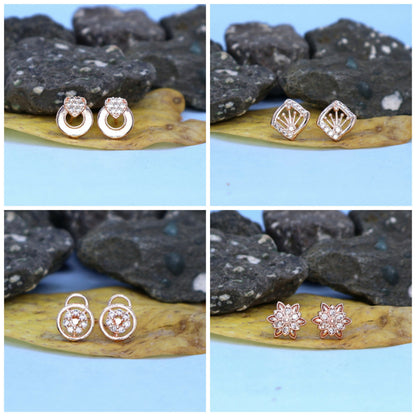 Rose    Artificial Gold Plated AD Stud & Hoop Earrings Set for women and girls Combo Pack of 4