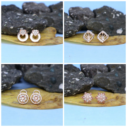 Rose    Artificial Gold Plated AD Stud & Hoop Earrings Set for women and girls Combo Pack of 4