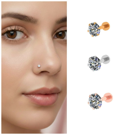 Artificial Gold, Silver & Rose    Artificial Gold AD Labret Stud Piercing nosepin stud Combo Pack of 3