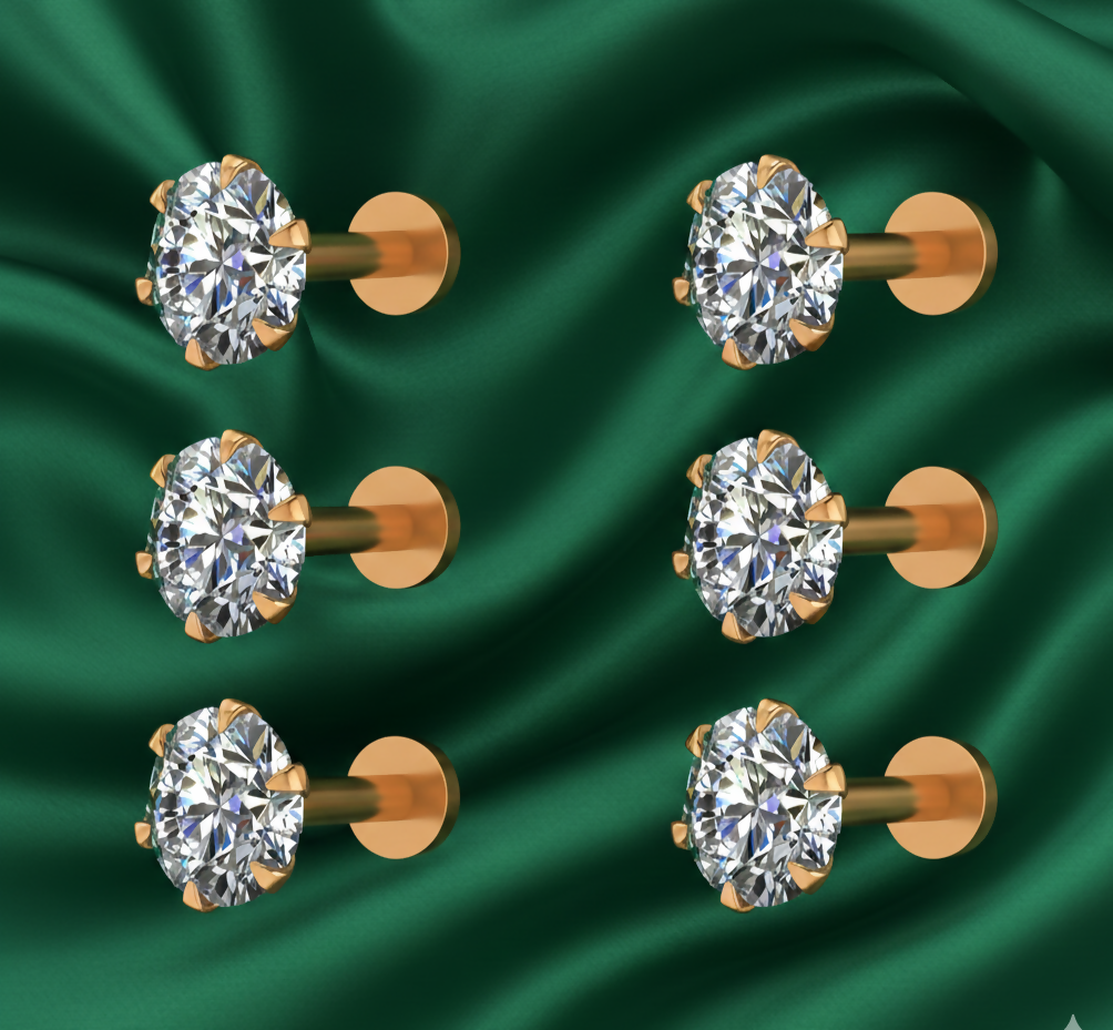 Artificial Gold plated AD Nosepin stud Flat Back Stud for women and girls Combo Pack of 6