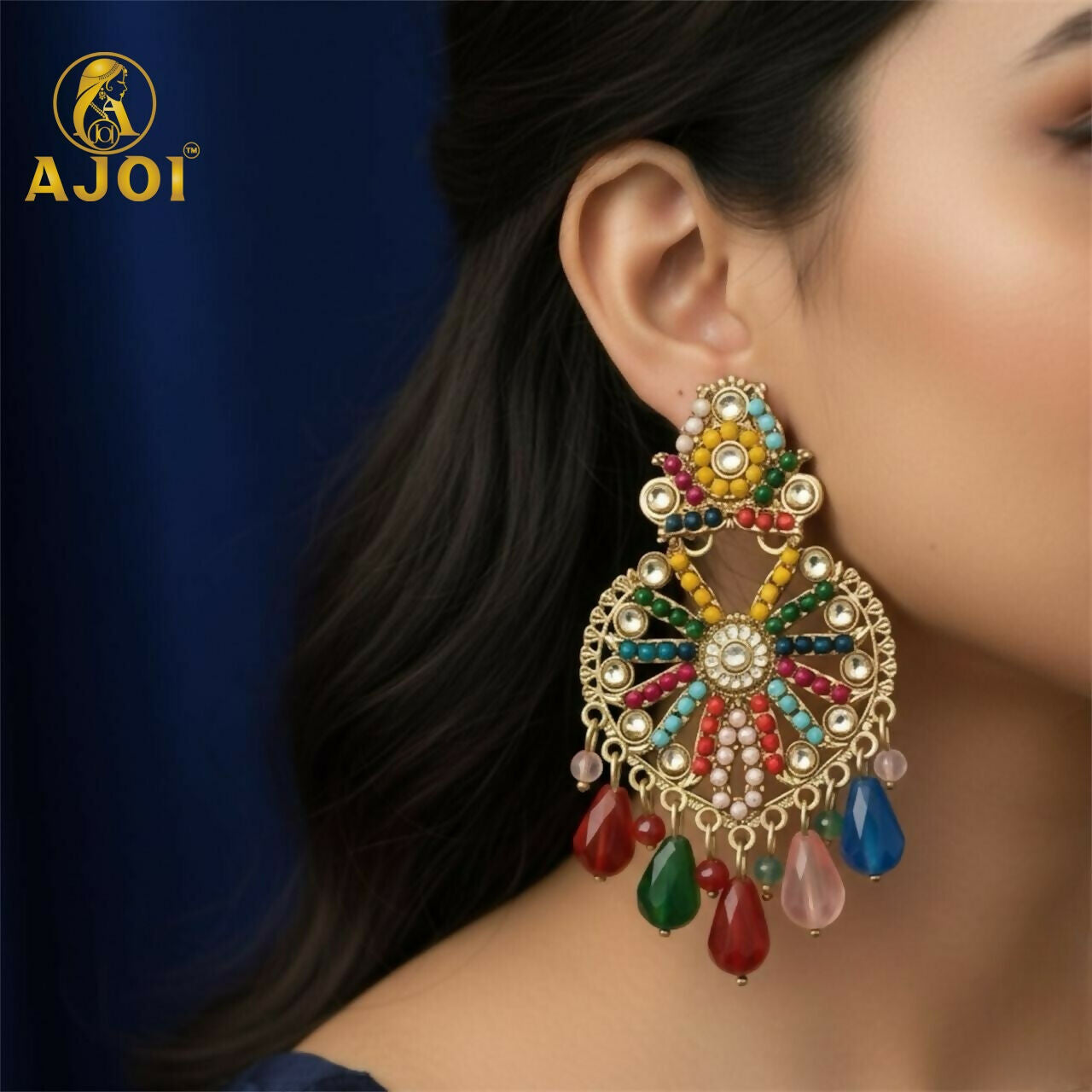 Premium Handcrafted Multicolor Teardrop Hanging Earrings