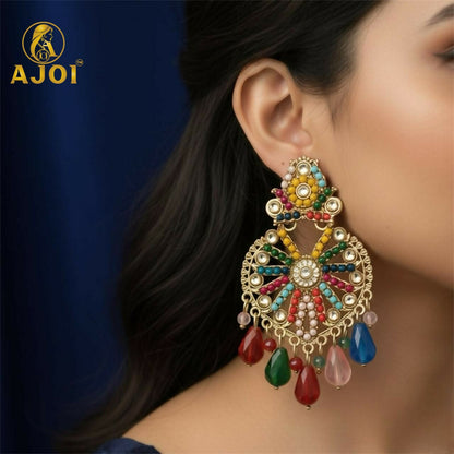 Premium Handcrafted Multicolor Teardrop Hanging Earrings