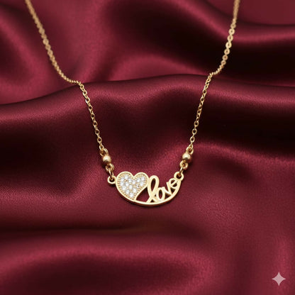 Dainty   Artificial Gold Plated AD Heart Love Pendant Necklace For women and girls