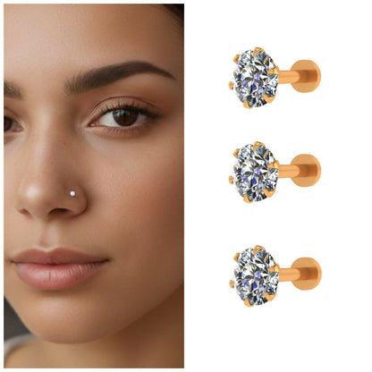 Artificial Gold AD Nosepin Laung Koka Nathni Flat Back Labret Combo Pack of 3