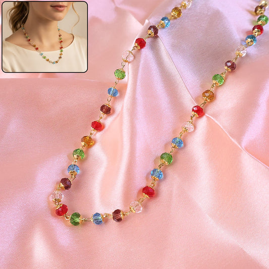 Multicolour Crystal Beaded Necklace with   Artificial Gold-Tone Links (1Pc)