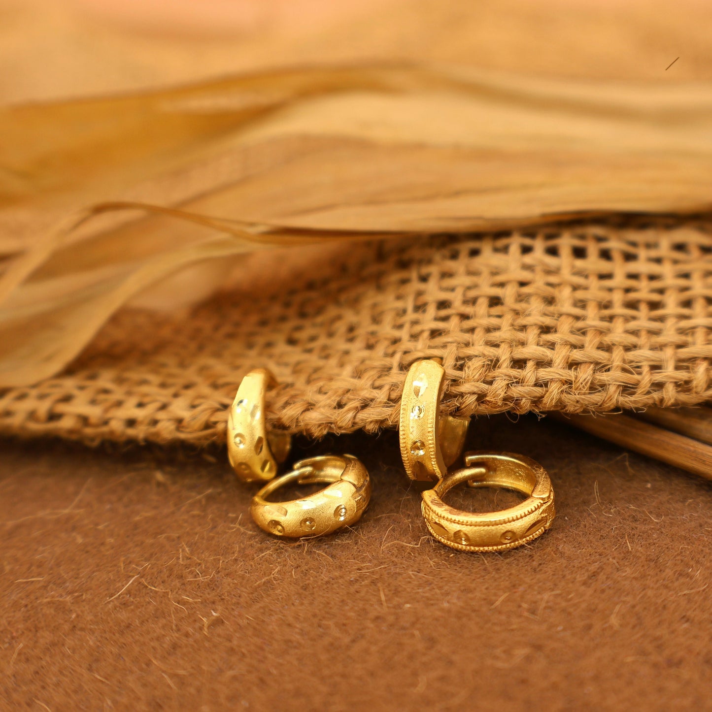 Mini    Artificial Gold Huggie Hoop Earrings kan ki bali with AD bali combo pack of 2