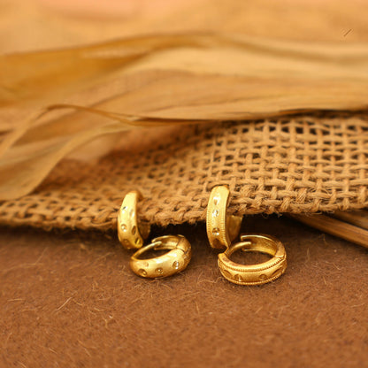 Mini    Artificial Gold Huggie Hoop Earrings kan ki bali with AD bali combo pack of 2