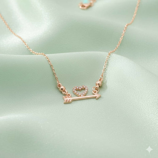 Artificial Gold Plated Love Heart AD Pendant Necklace For women and girls