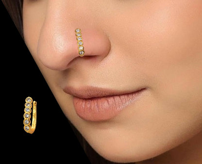 Artificial Gold Plated 6-Stone Line Clip-On Nose Pin | Non-Pierced AD Nath