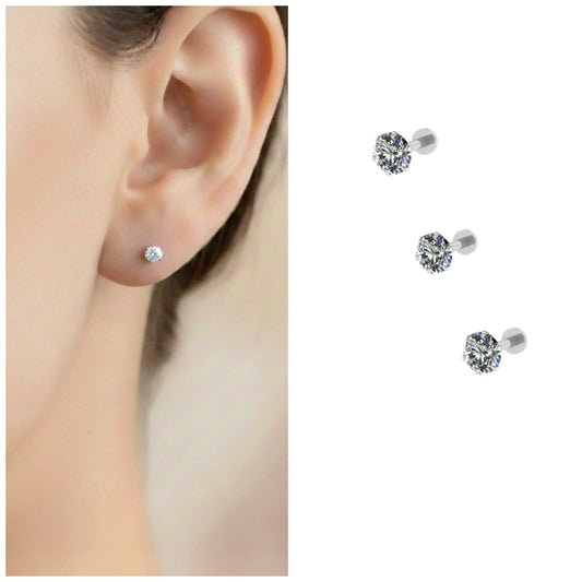 Silver Plated Round AD Flat Back Stud Earrings for women and girls Combo Pack of 3