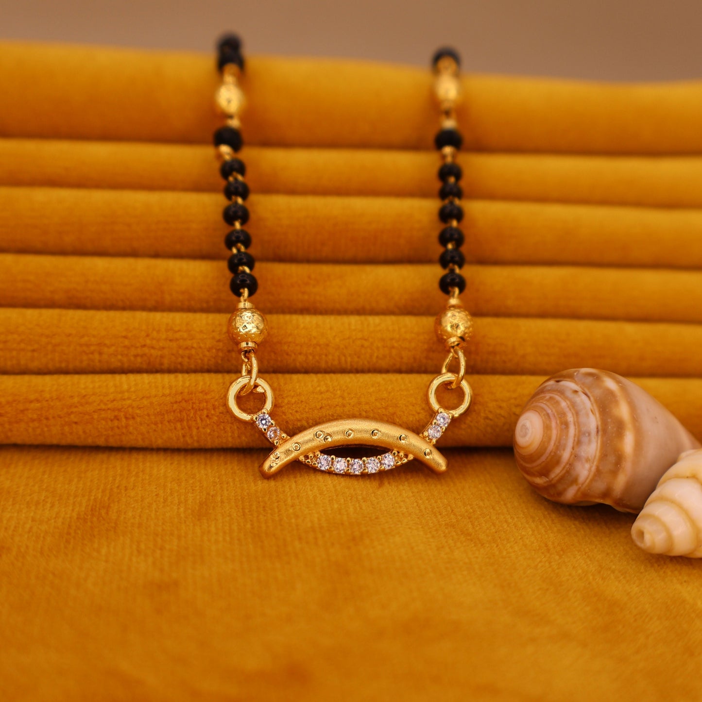 Modern    Artificial Gold Plated Curved Mangalsutra with AD