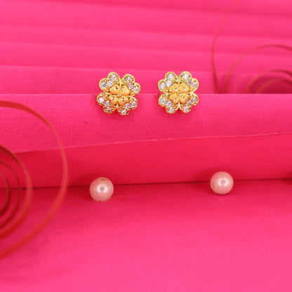 Artificial Gold Plated Four-Leaf Clover Stud Earrings with AD for women and girls