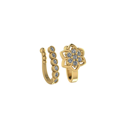 Artificial Gold Rose    Artificial Gold Clip On Nose Pin Nath Set Fake Piercing Combo Pack of 2