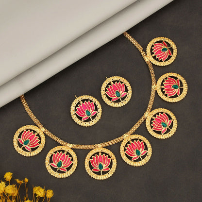 Bold   Artificial Gold-Tone Green-Pink Crystal & Pearl Choker Set