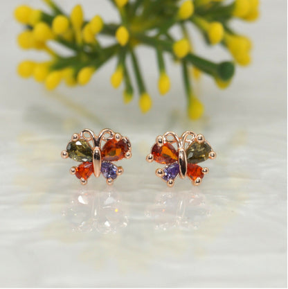 Rose    Artificial Gold Butterfly Stud Earrings | Multi-Color AD | Cute Daily Jewelry for women and girls