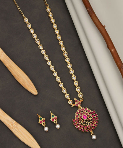Romantic Gold Ruby Red Crystal Heart Choker Set