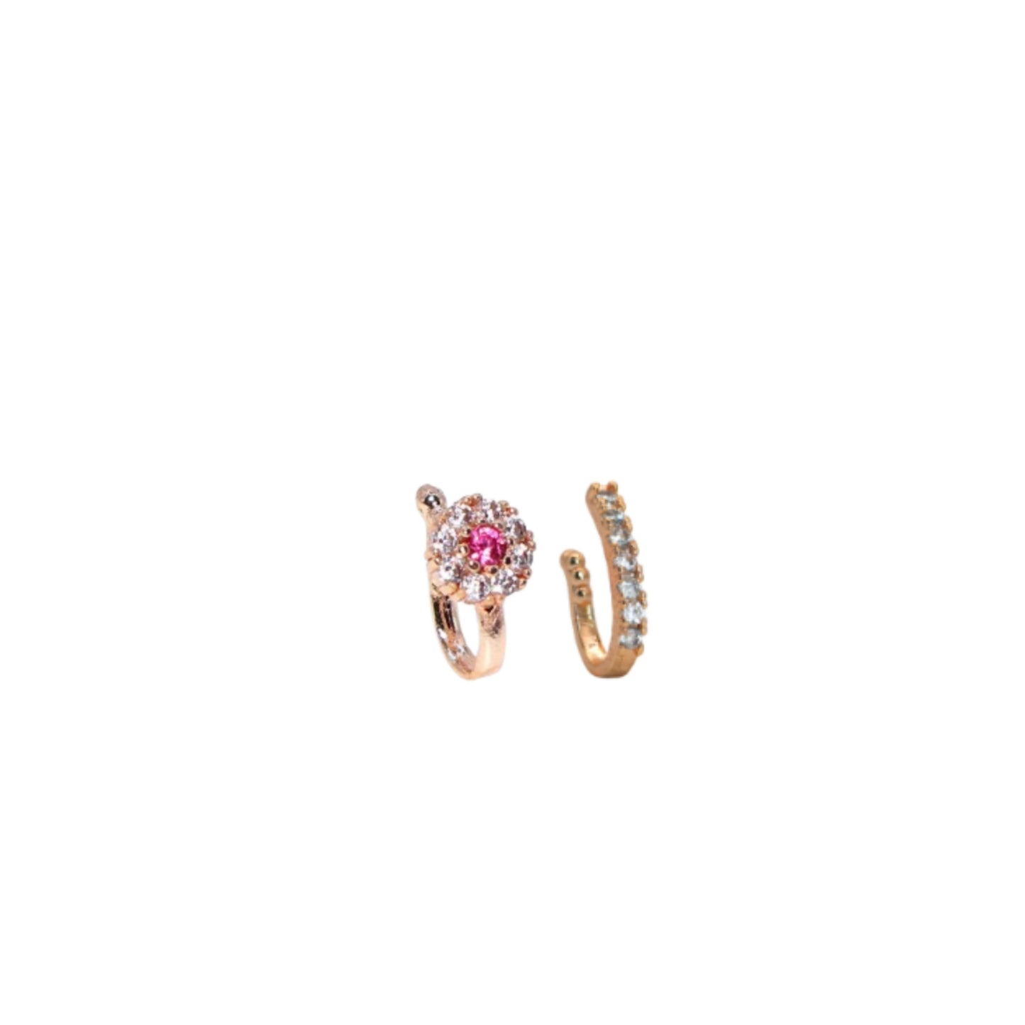 Artificial Gold Plated Diamond Look Side Nose Cuff Non-Pierced Combo Pack of 2