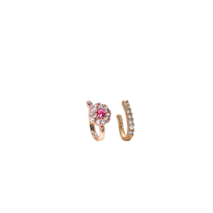 Artificial Gold Plated Diamond Look Side Nose Cuff Non-Pierced Combo Pack of 2