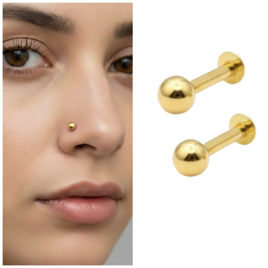 Artificial Gold pated Back Nosepin Laung Koka Nathni Internally Threaded Labret Combo Pack of 2