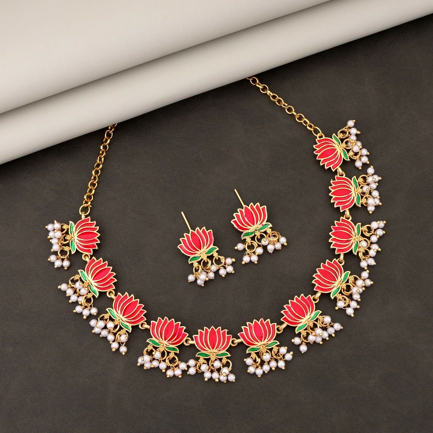 Elegant   Artificial Gold-Toned Emerald & American Diamond Vine Necklace Set