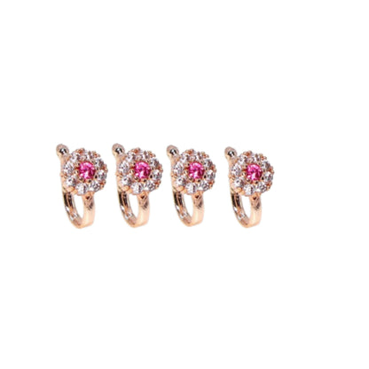 Rose    Artificial Gold Plated Ruby Floral Non-Piercing Clip-On Nose Pin Combo Pack of 4