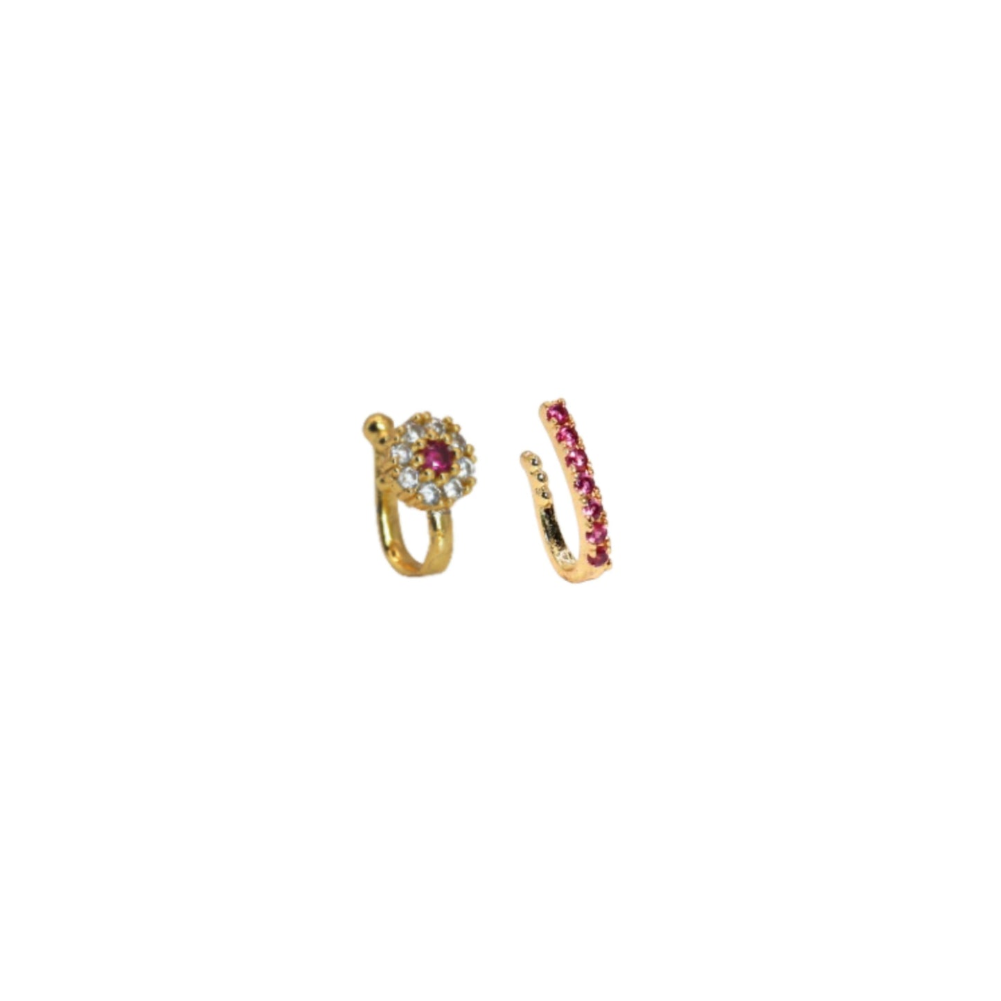 Artificial Gold Plated Clip-On Nose Pin Set AD & Pink Stone Combo Pack of 2