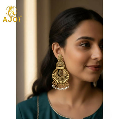 Antique    Artificial Gold Finish Earrings with Pearl Drops | Traditional Ethnic Jewellery for Women