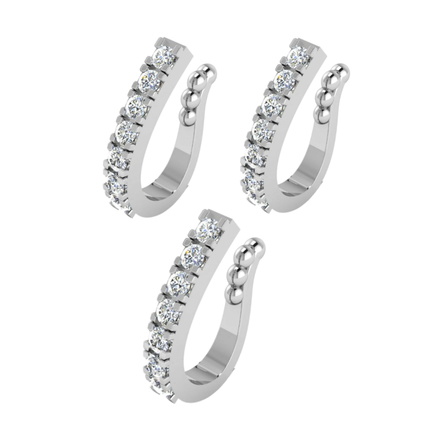 Non-Piercing CZ Stone Clip-On Nose Ring/Press Nath Combo Pack of 3