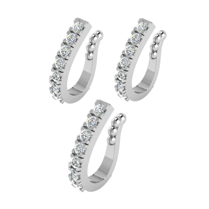 Non-Piercing CZ Stone Clip-On Nose Ring/Press Nath Combo Pack of 3