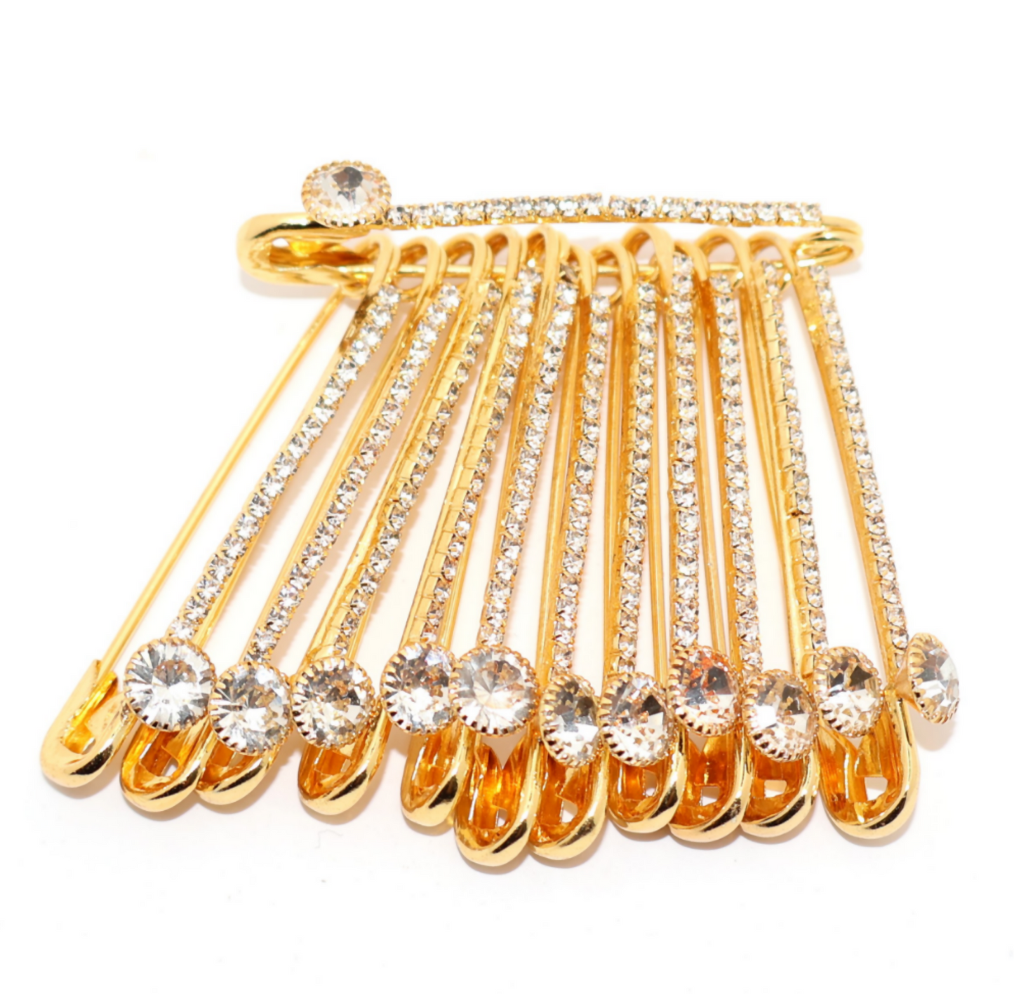 Artificial Gold Plated Rhinestone Dangle Saree Pin Brooch - Crystal Accent Clip