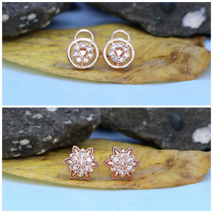 Rose    Artificial Gold AD Halo & Lotus Stud Earrings for women and girls Combo Pack of 2