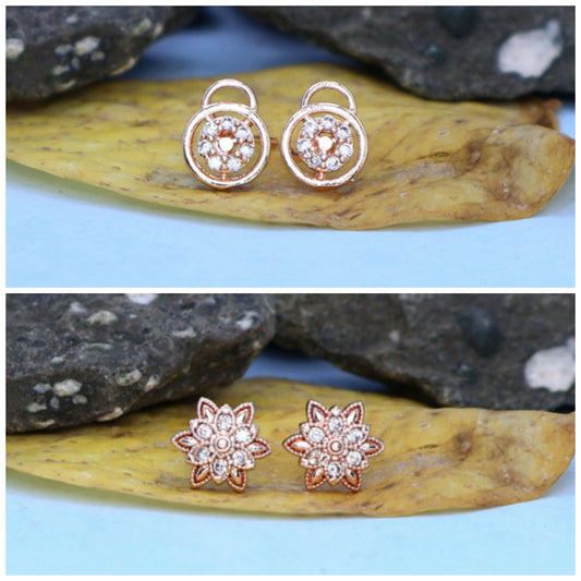 Rose    Artificial Gold AD Halo & Lotus Stud Earrings for women and girls Combo Pack of 2
