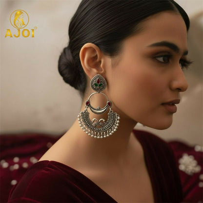 Vintage Peacock Inspired Oxidised Silver Earrings for Woman And Girls.