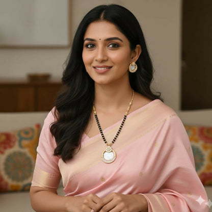 Artificial Gold-Plated AD Circular Crystal Mangalsutra & Earring Set for women