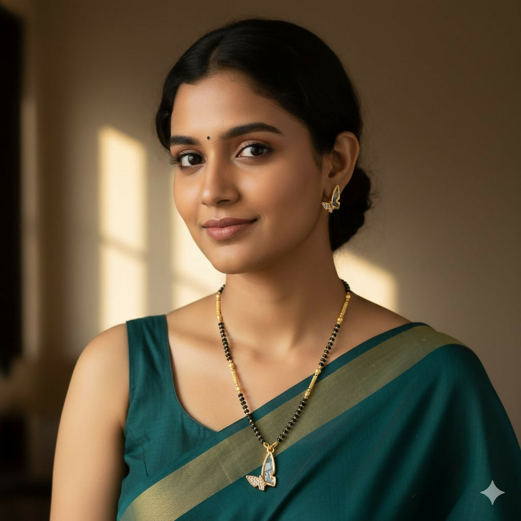 Artificial Gold-Plated AD Butterfly Mangalsutra Set with Matching Earrings for women
