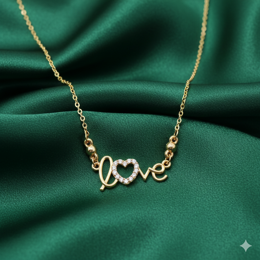 Artificial Gold Plated LOVE Heart Necklace AD Pendant For women and girls