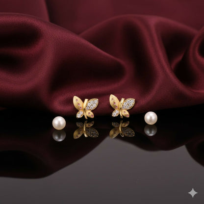 Artificial Gold Plated Matte Butterfly earing Studs with AD for women and girls