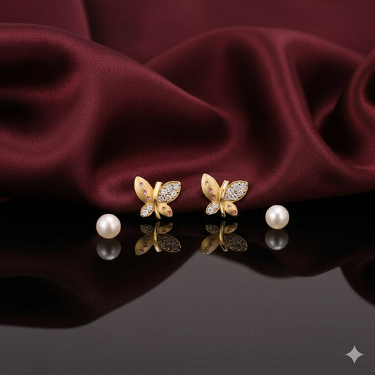 Artificial Gold Plated Matte Butterfly earing Studs with AD for women and girls